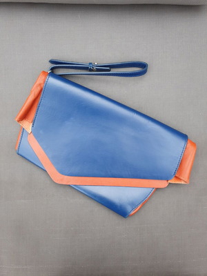 Zara genuine leather envelope clutch bag, blue and orange