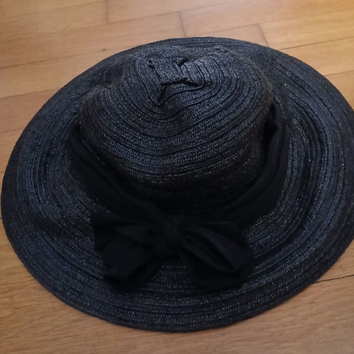 Mad Hat Straw Black Beach Hat with Ribbon Size 56.5 like new