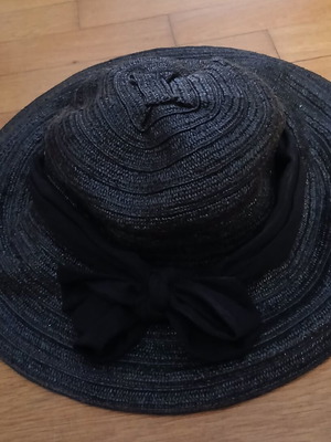 Mad Hat Straw Black Beach Hat with Ribbon Size 56.5 like new