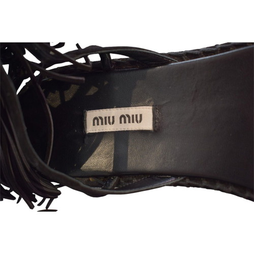Miu Miu black suede gladiator flat sandals with fringes
