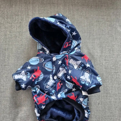 Dog coat new with furry lining and space print