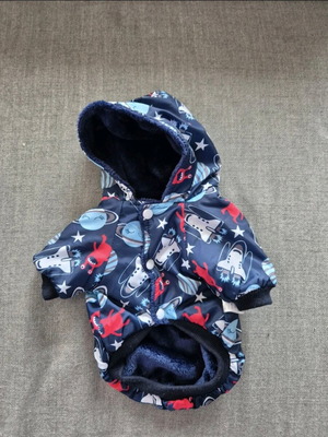Dog coat new with furry lining and space print