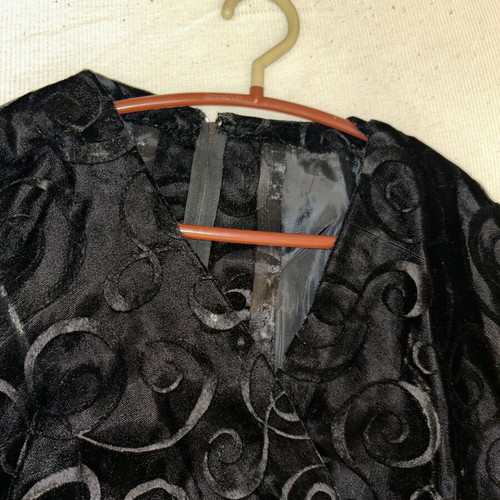 Vintage black devoré velvet dress 60s/70s, custom made, collectible