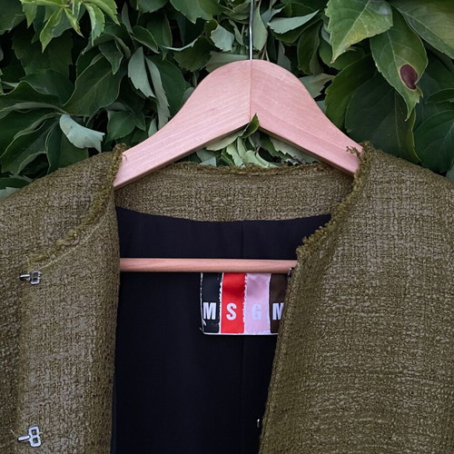 MSGM Archive Resin-Coated Tweed Jacket Olive Khaki like new