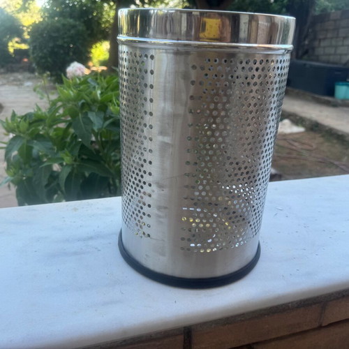 Large nickel-plated office trash bin, like new, 14 liters