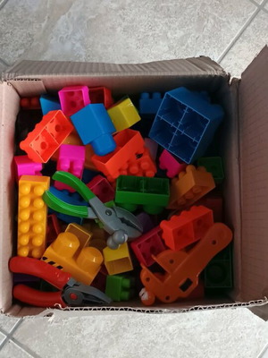 Children's building blocks and tools used, plastic