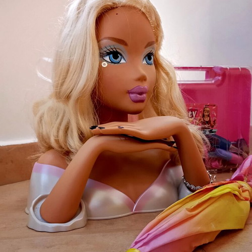 Doll head styling set with hairdressing accessories used