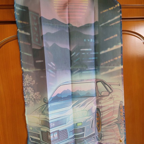 Skyline Nissan GTR R34 Tokyo Sun Flag new, retro anime vintage JDM