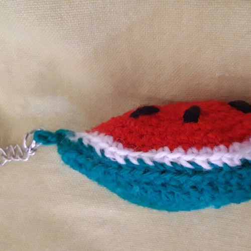 Knitted keychain in watermelon slice shape new
