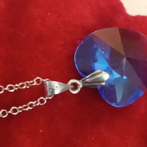 Silver 925 necklace with blue heart zircon stone