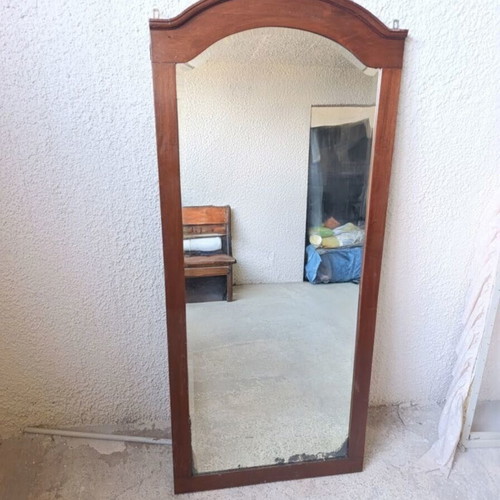 Vintage wooden floor wall mirror with arched frame used