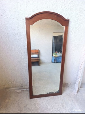 Vintage wooden floor wall mirror with arched frame used