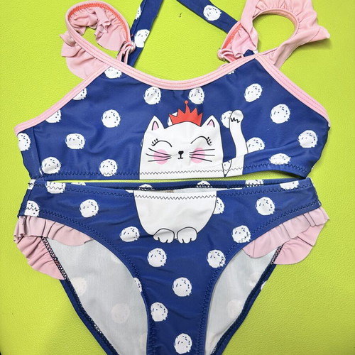 Power Flower girls' bikini 10-12 years blue pink cat design