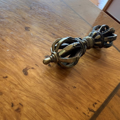 Vajra Dorje five-pronged brass ritual object, vintage