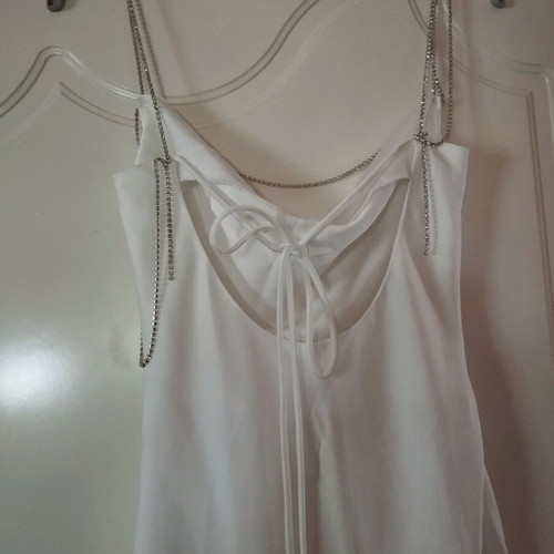 Satin dress new, size M, white with strass and slit