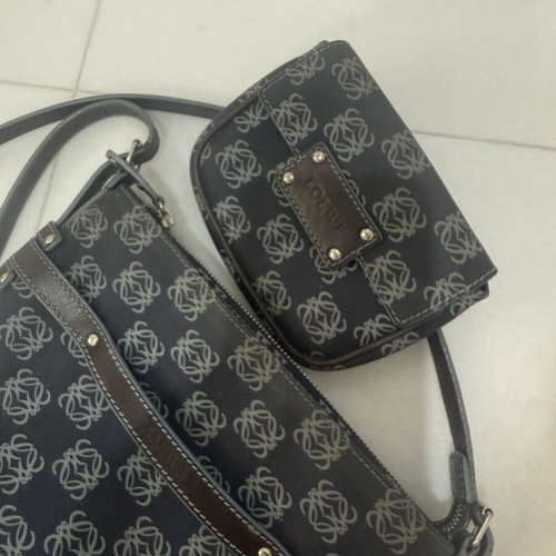 Loewe shoulder bag with detachable wallet and storage pouch, blue and grey