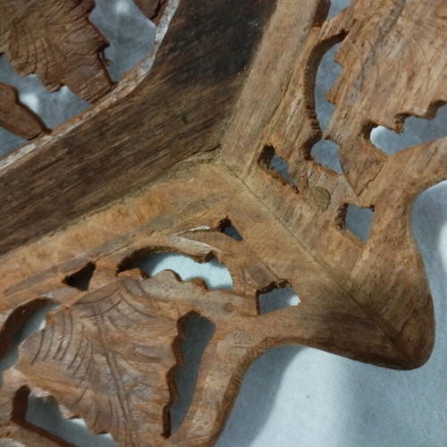 Handmade Indian rosewood carved tray with painting