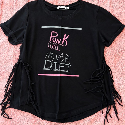 Unity black punk T-shirt with fringes like new