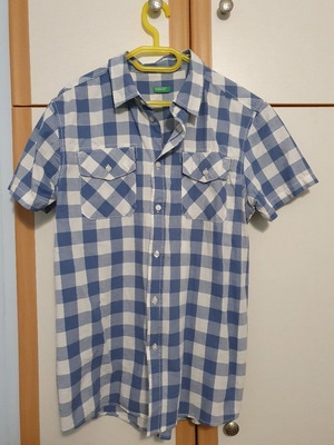 Benetton checked short-sleeve shirt used, blue, for boy 12 years old