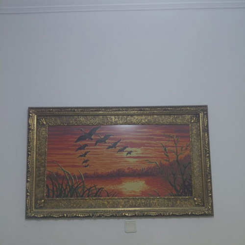 Handmade Gobelin Textile Paintings in Classic Frames, Set of 3