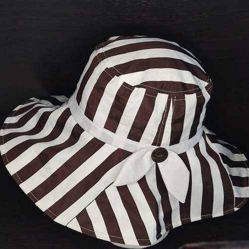 Karfil summer hat used, fabric, white and brown, size S