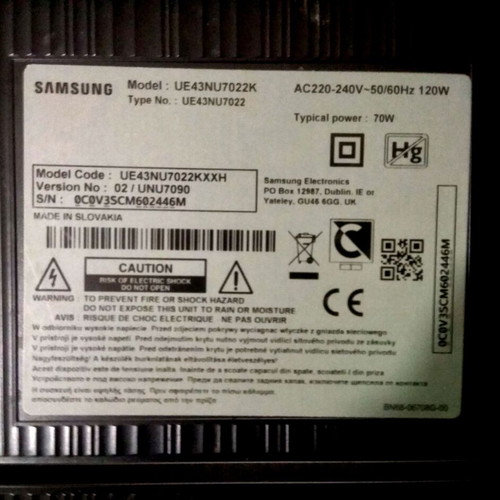 Samsung UE43NU7022K LCD TV parts used