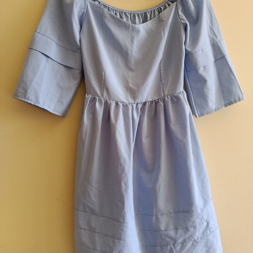 Dress with off-shoulder design light blue used, size M