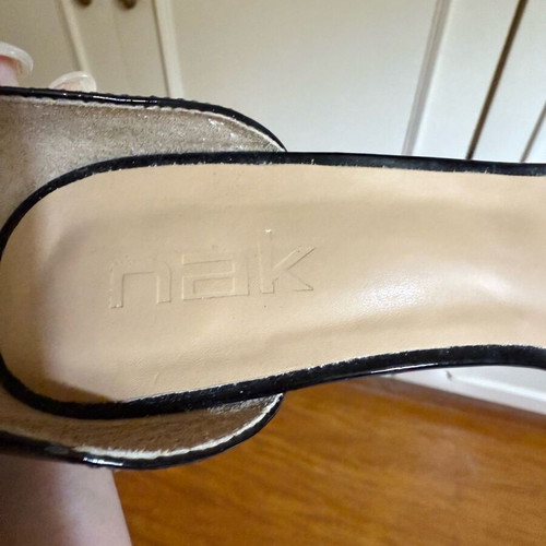 Nak black patent leather high-heeled sandals like new, size 38