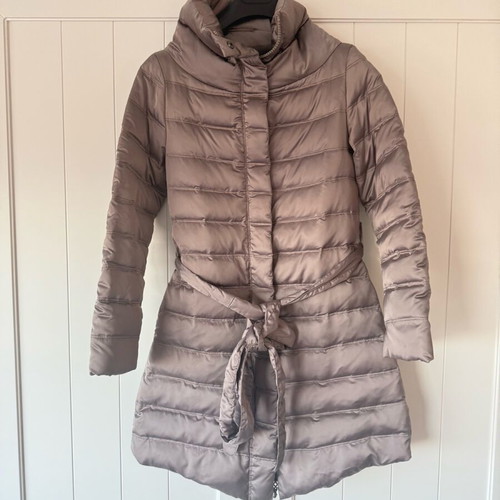 Women's long down jacket with belt like new, beige