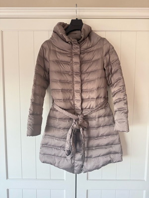 Women's long down jacket with belt like new, beige