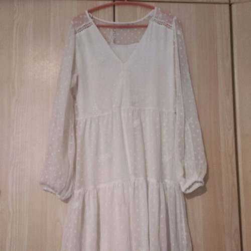 Dress with wide sleeves and transparency, like new, white size M