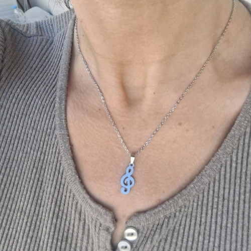 Steel necklace and earrings set treble clef new, silver