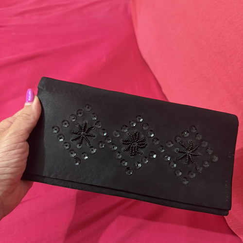 Sequin satin clutch bag like new, black