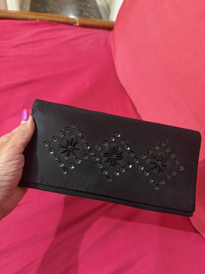 Sequin satin clutch bag like new, black