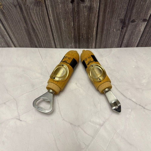 Vintage wooden beer and can openers used