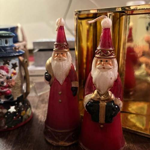 Santa Claus candles and ceramic lantern lightly used