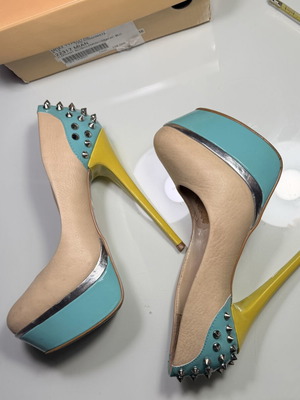 Tsakiris Mallas high heels used, beige and turquoise, size 38