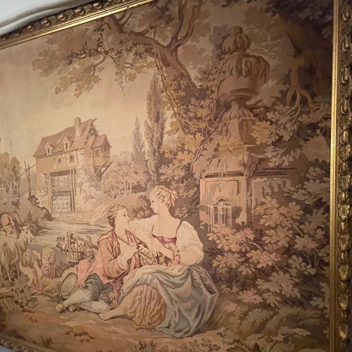 Antique tapestry used, Aubusson style, François Boucher artwork