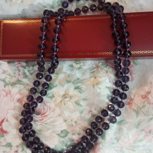 Necklace with Austrian Crystal Beads like new, purple, 63 cm