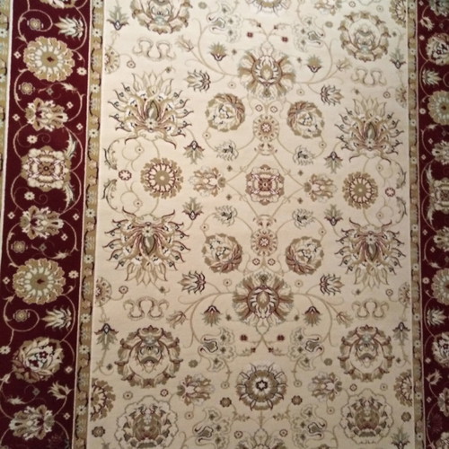Merinos Yun wool rug 2.00x3.00 with ecru base and burgundy border