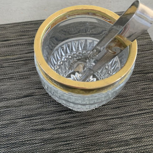 Vintage ice bucket Canada 70s crystal with gold rim