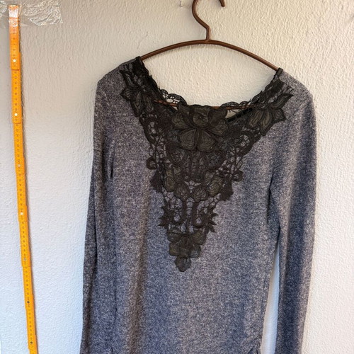 Women's blouse with lace used, grey melange, size L