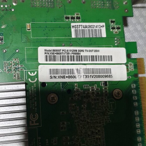 Nvidia Geforce 8600GT graphics card used, 512MB DDR2