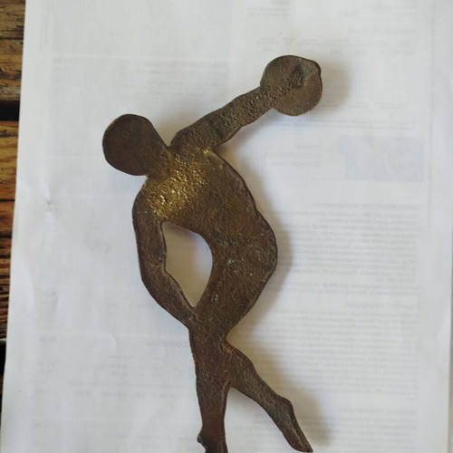 Decorative brass statue of ancient Greek Discobolus by Myron used
