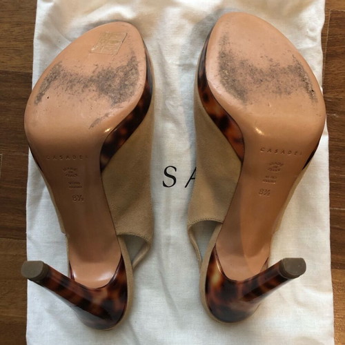 Casadei beige suede slingback sandals with tortoiseshell heel size 38.5
