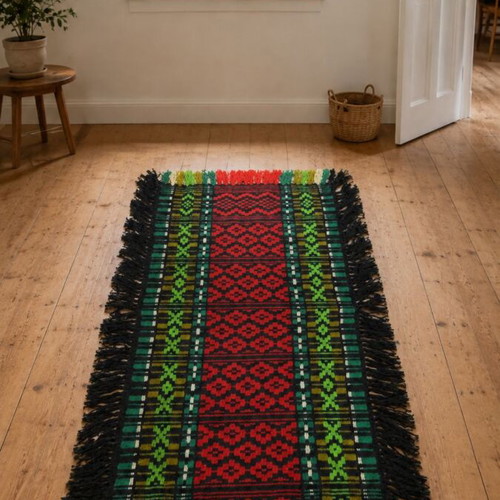 Traditional wool rug 150x67 cm with fringes vintage ethnic