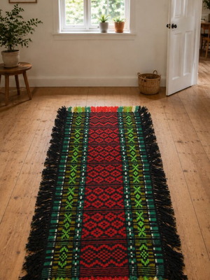 Traditional wool rug 150x67 cm with fringes vintage ethnic