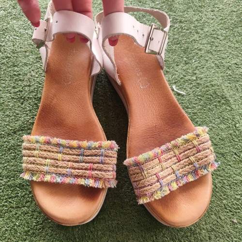 Dougias leather flatform sandals size 39 like new, white multicolor