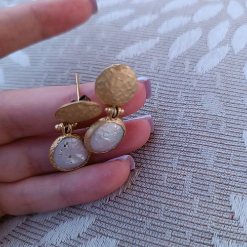Handmade earrings like new with genuine pearl and silver gold-plated