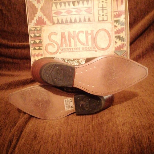 Sancho leather cowboy boots size 40 brown like new with snake pattern